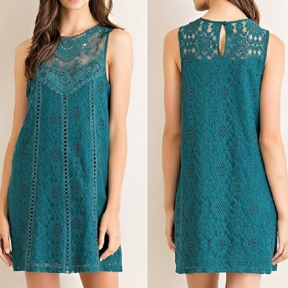 Floral Lace Overlay Sleeveless Shift Mini Dress